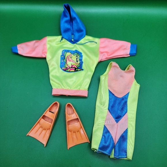 Mattel Other - Barbie Ken Cool Times Fashions Surf Hoodie Swim Suit Mattell 1993 & Flippers